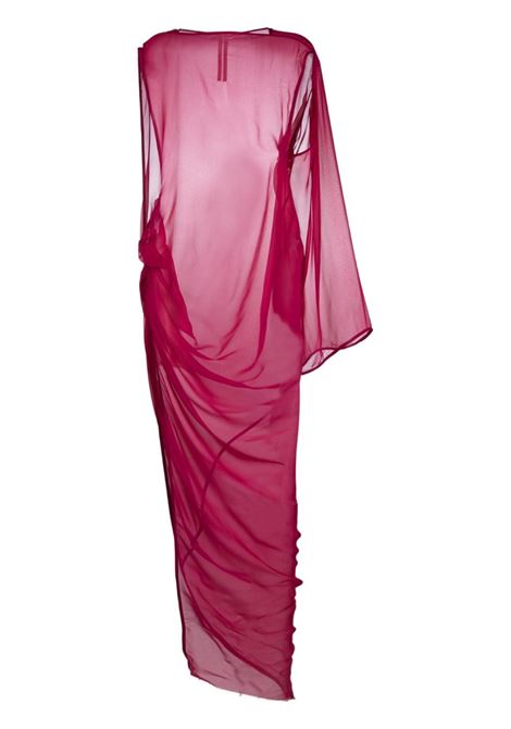 Abito asimmetrico semi-trasparente in rosa fucsia - donna